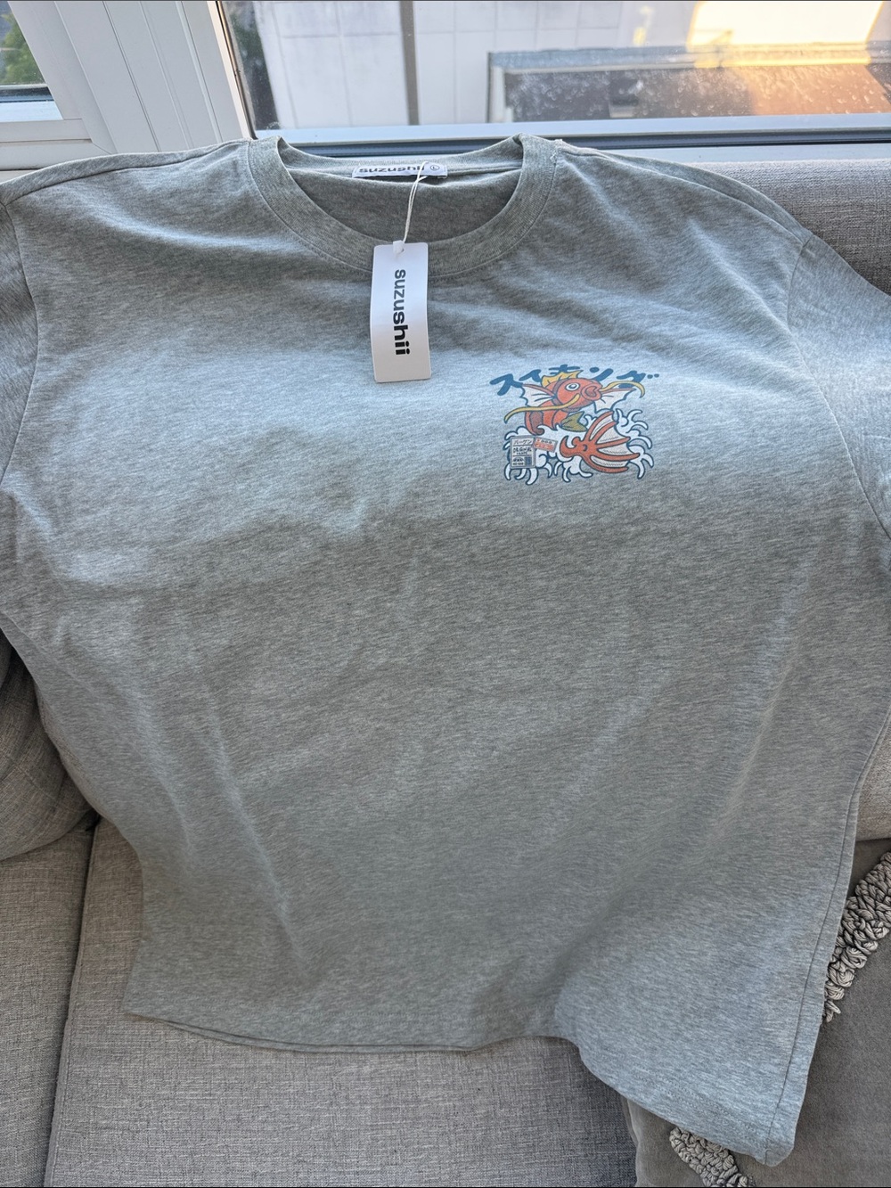 Men's Gray Graphic Tee with Orange Fish Motif